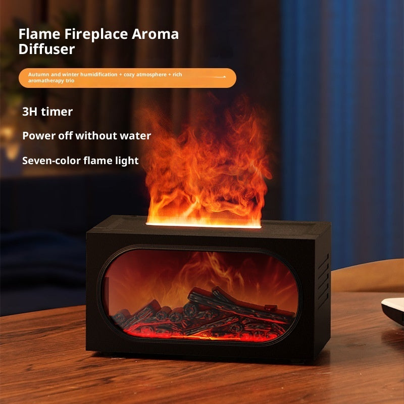 3D Flame Fireplace Aroma Diffuser – LED Humidifier with Remote Control