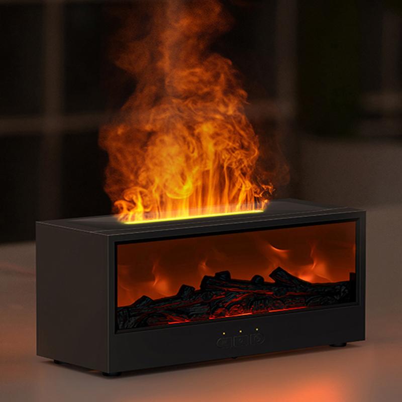 3D Flame Fireplace Aroma Diffuser – LED Humidifier with Remote Control